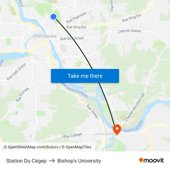 Station Du Cégep to Bishop's University map