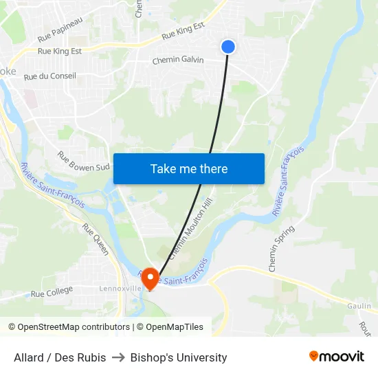Allard / Des Rubis to Bishop's University map