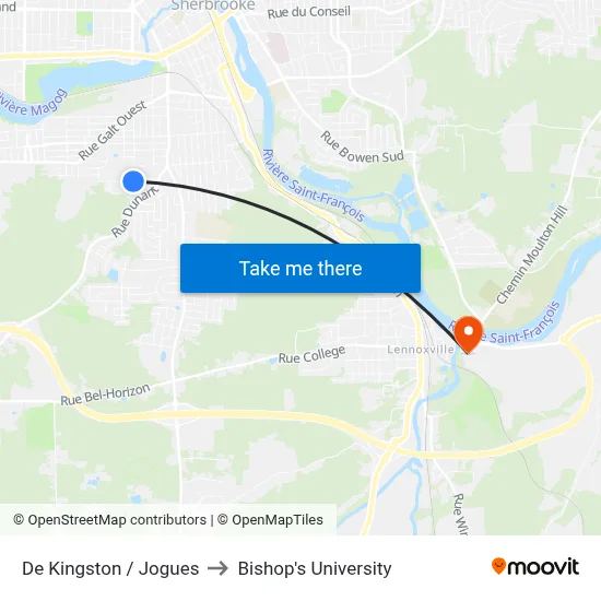 De Kingston / Jogues to Bishop's University map