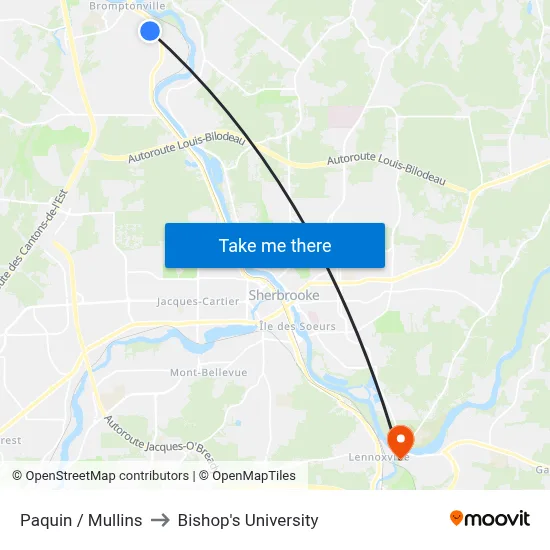 Paquin / Mullins to Bishop's University map