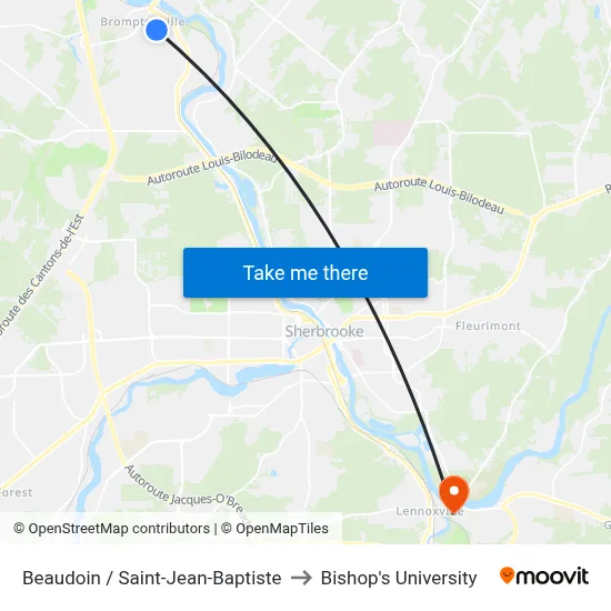 Beaudoin / Saint-Jean-Baptiste to Bishop's University map