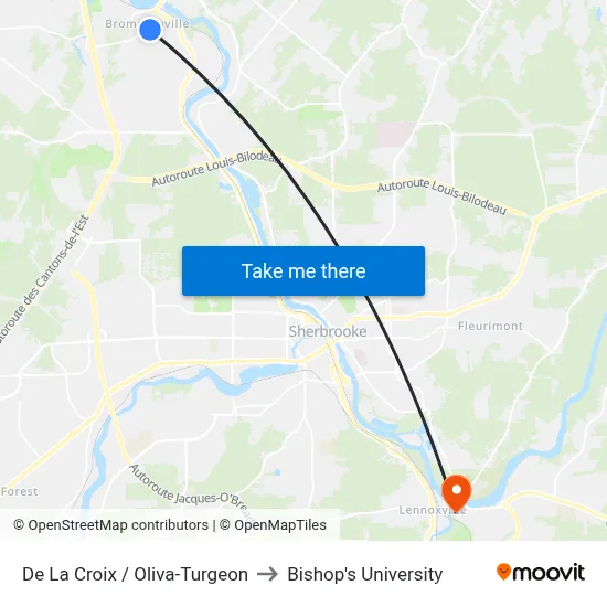 De La Croix / Oliva-Turgeon to Bishop's University map