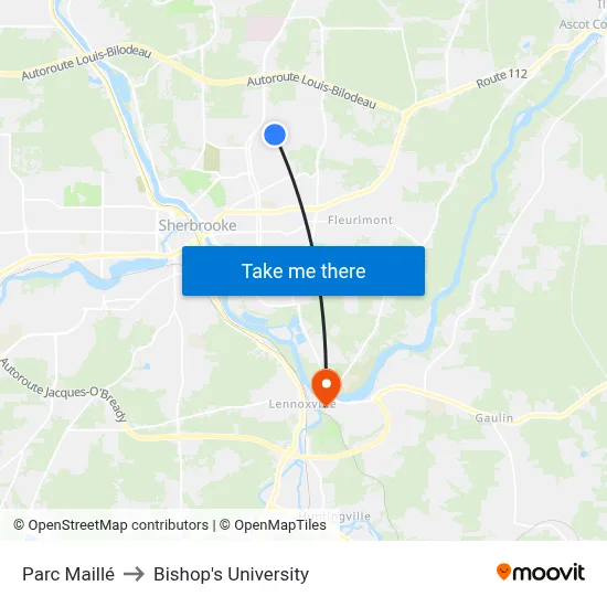 Parc Maillé to Bishop's University map