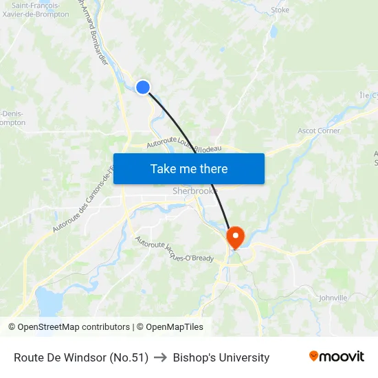 Route De Windsor (No.51) to Bishop's University map