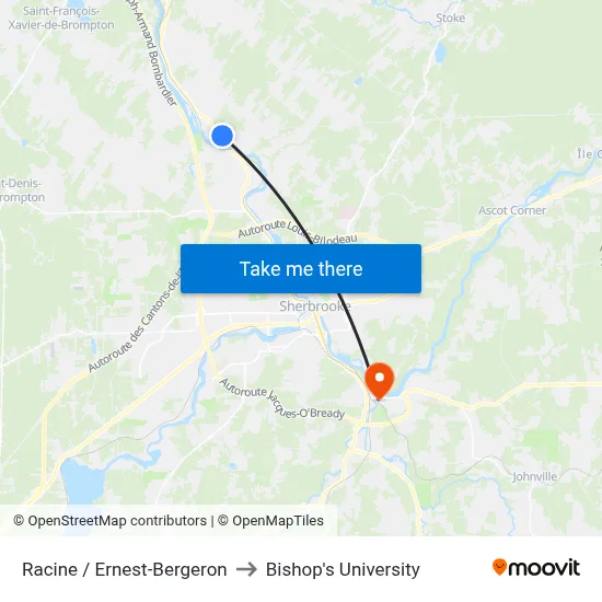 Racine / Ernest-Bergeron to Bishop's University map