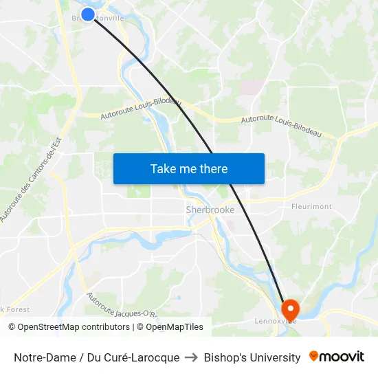 Notre-Dame / Du Curé-Larocque to Bishop's University map