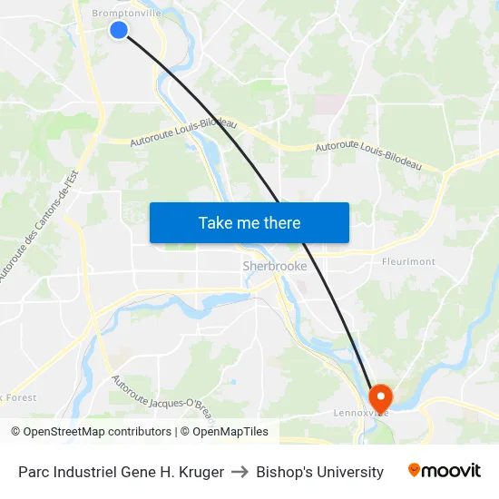 Parc Industriel Gene H. Kruger to Bishop's University map