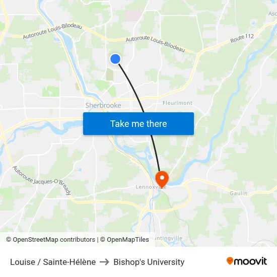 Louise / Sainte-Hélène to Bishop's University map