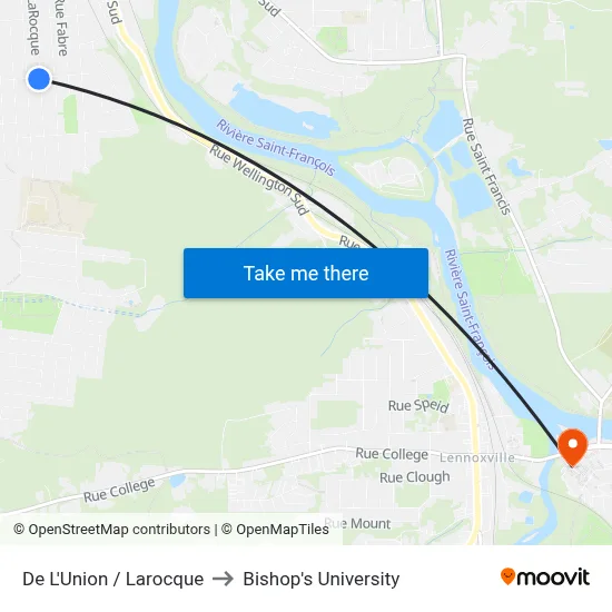 De L'Union / Larocque to Bishop's University map