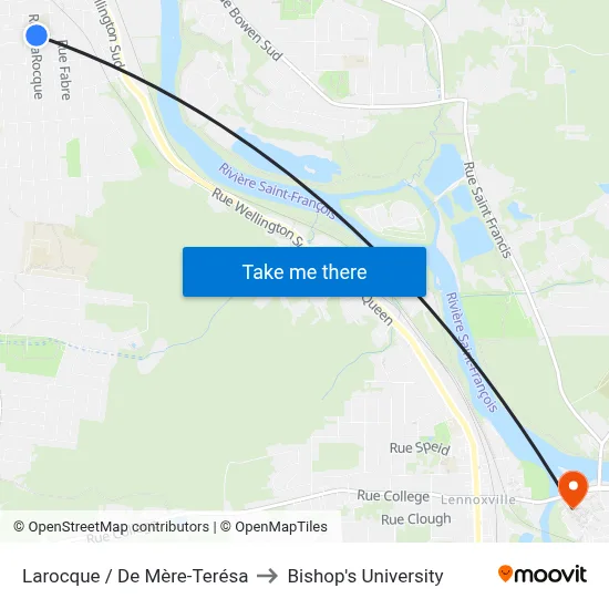 Larocque / De Mère-Terésa to Bishop's University map