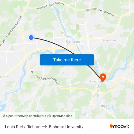 Louis-Riel / Richard to Bishop's University map
