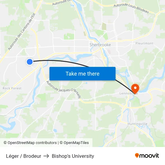 Léger / Brodeur to Bishop's University map