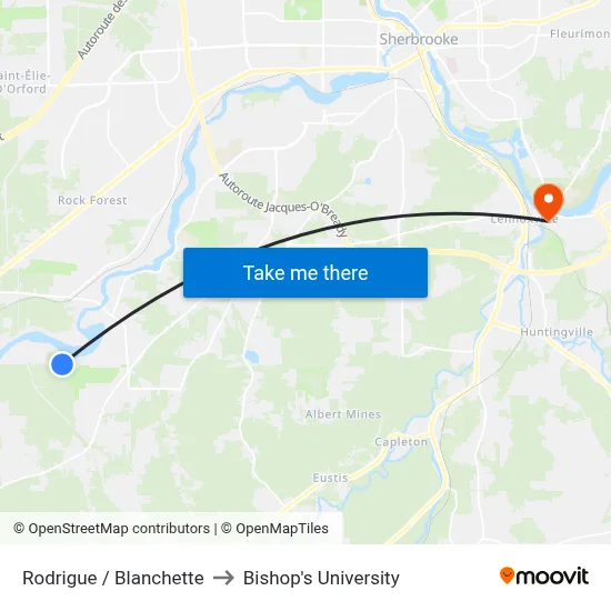 Rodrigue / Blanchette to Bishop's University map
