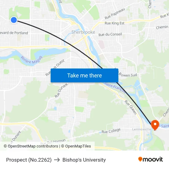 Prospect (No.2262) to Bishop's University map