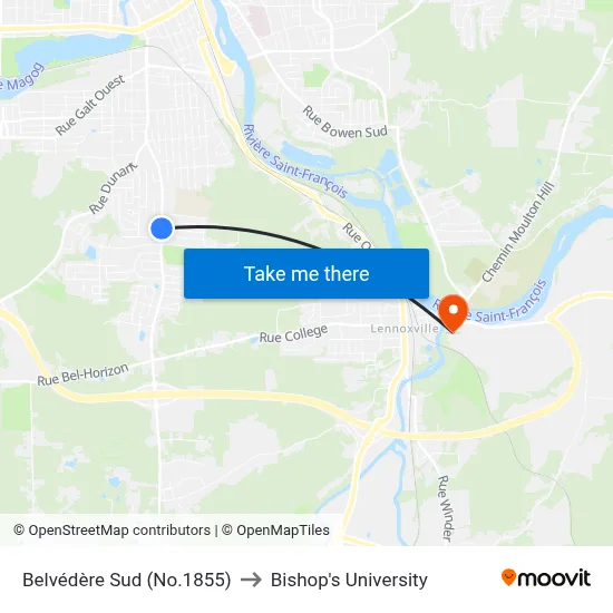 Belvédère Sud (No.1855) to Bishop's University map