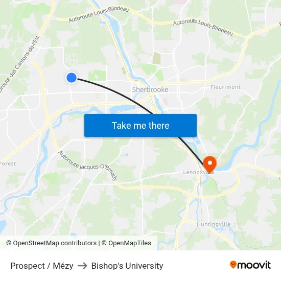 Prospect / Mézy to Bishop's University map