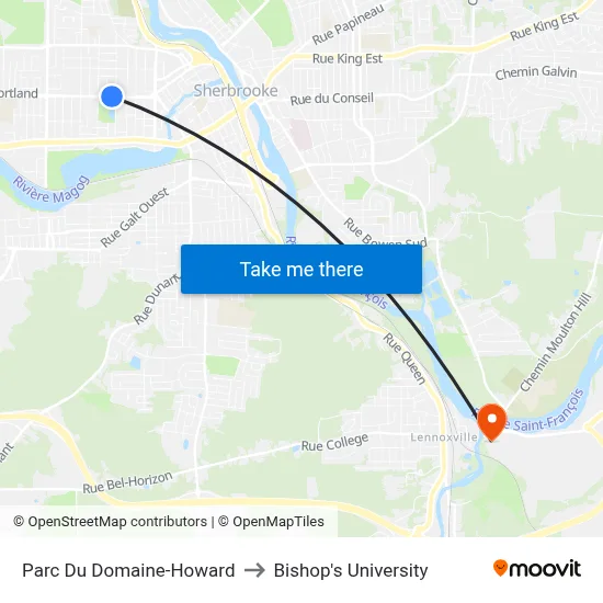 Parc Du Domaine-Howard to Bishop's University map