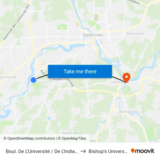 Boul. De L'Université / De L'Indiana to Bishop's University map