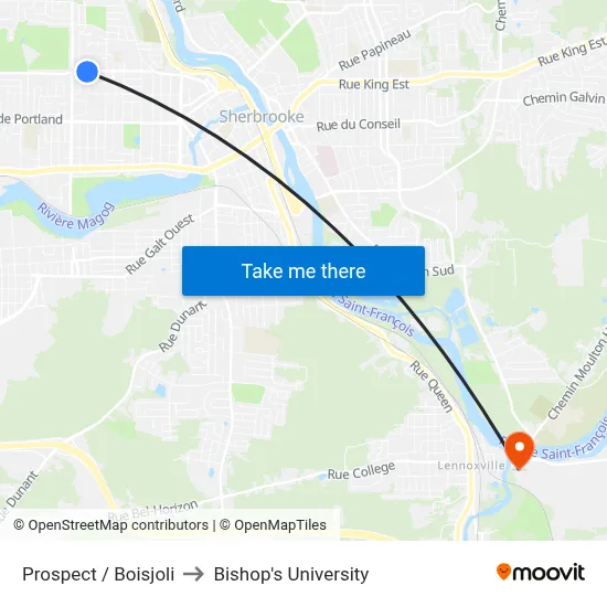Prospect / Boisjoli to Bishop's University map
