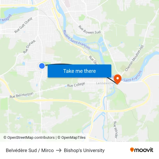Belvédère Sud / Mirco to Bishop's University map