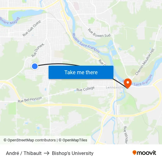 André / Thibault to Bishop's University map