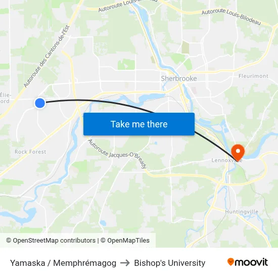 Yamaska / Memphrémagog to Bishop's University map