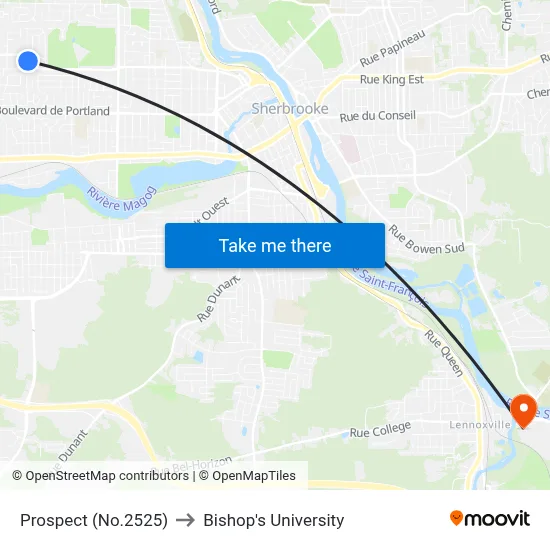 Prospect (No.2525) to Bishop's University map