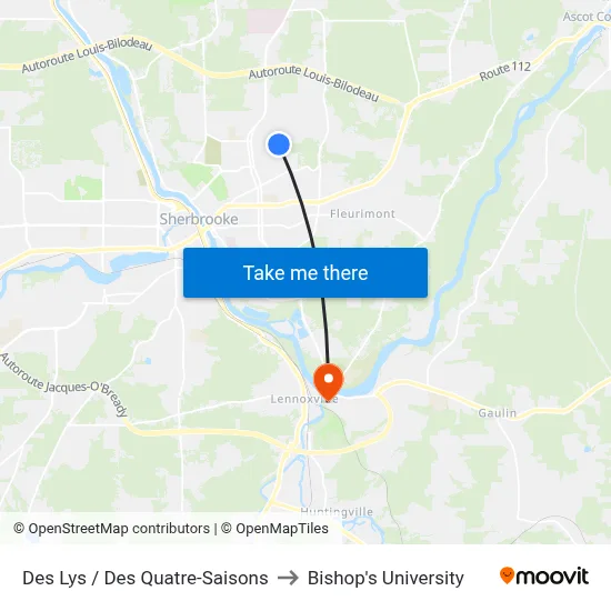Des Lys / Des Quatre-Saisons to Bishop's University map
