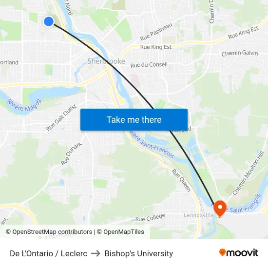 De L'Ontario / Leclerc to Bishop's University map