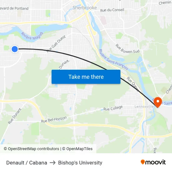 Denault / Cabana to Bishop's University map