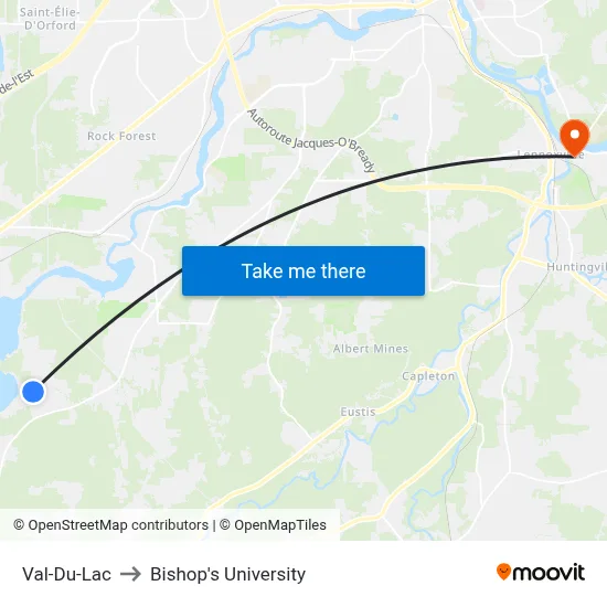 Val-Du-Lac to Bishop's University map