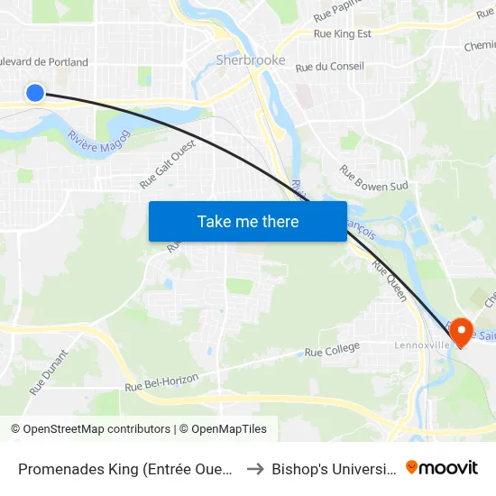 Promenades King (Entrée Ouest) to Bishop's University map