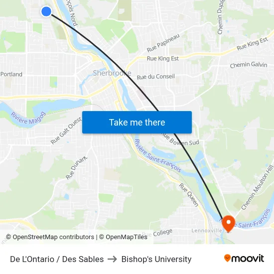 De L'Ontario / Des Sables to Bishop's University map