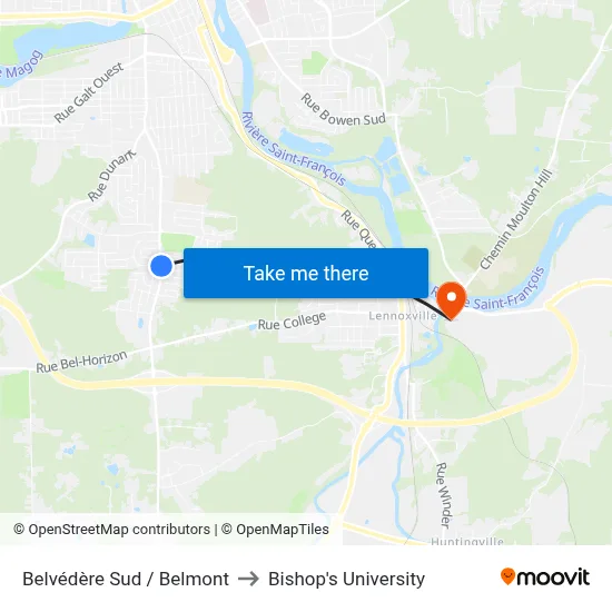 Belvédère Sud / Belmont to Bishop's University map