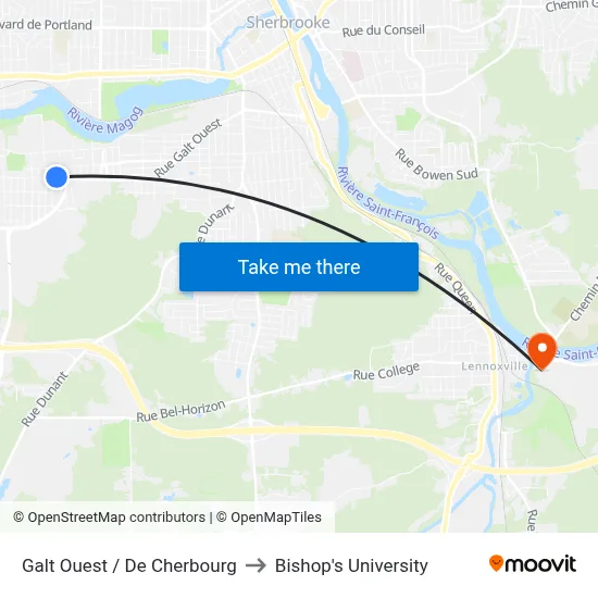 Galt Ouest / De Cherbourg to Bishop's University map