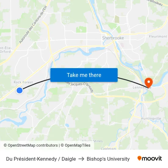 Du Président-Kennedy / Daigle to Bishop's University map
