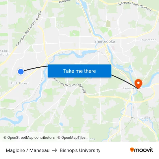 Magloire / Manseau to Bishop's University map