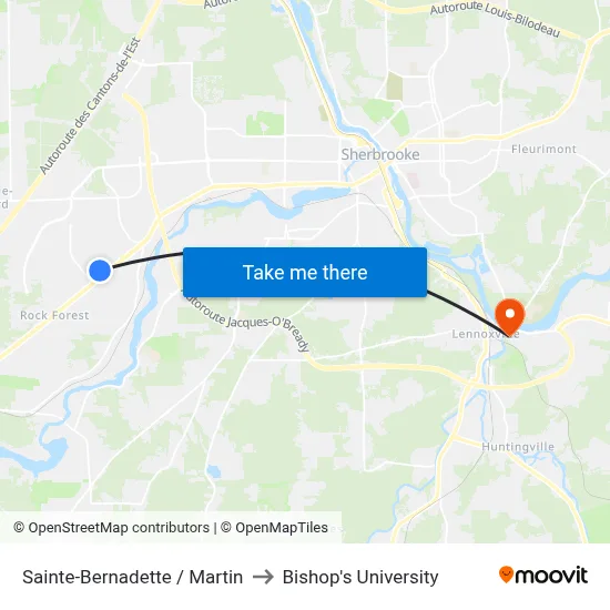 Sainte-Bernadette / Martin to Bishop's University map