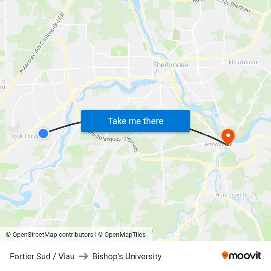 Fortier Sud / Viau to Bishop's University map