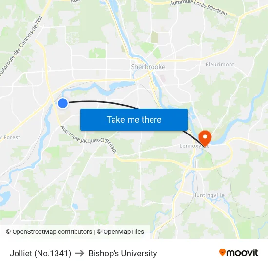 Jolliet (No.1341) to Bishop's University map