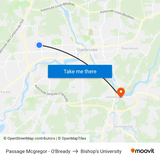 Passage Mcgregor - O'Bready to Bishop's University map