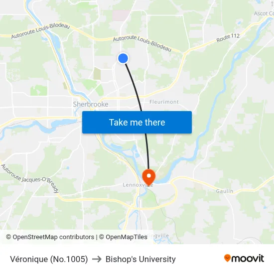 Véronique (No.1005) to Bishop's University map