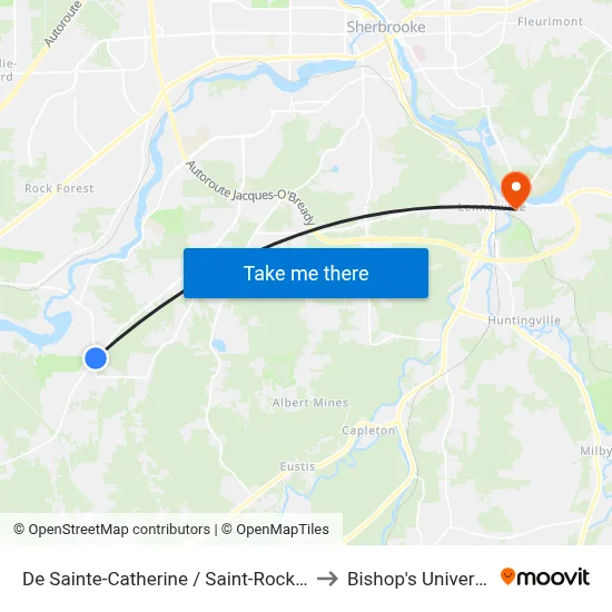 De Sainte-Catherine / Saint-Rock Sud to Bishop's University map