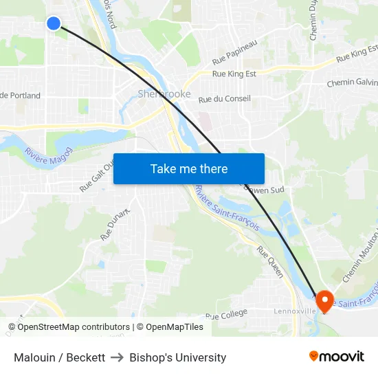 Malouin / Beckett to Bishop's University map