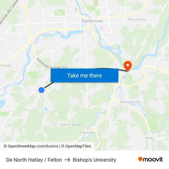 De North Hatley / Felton to Bishop's University map
