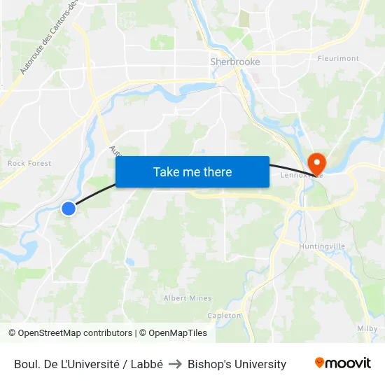 Boul. De L'Université / Labbé to Bishop's University map