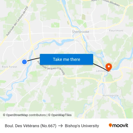Boul. Des Vétérans (No.667) to Bishop's University map