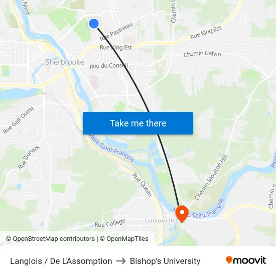 Langlois / De L'Assomption to Bishop's University map