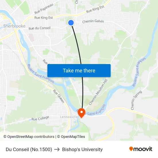 Du Conseil (No.1500) to Bishop's University map