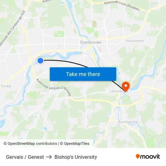 Gervais / Genest to Bishop's University map